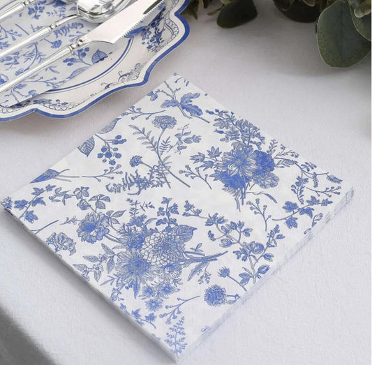 Blue Floral Toile Disposable Paper Dinner Napkins