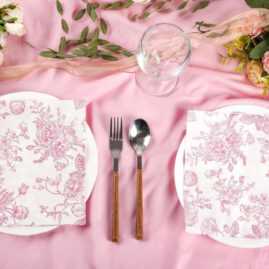 Floral Toile Paper Napkins – 20 - Piece Elegant Disposable Dinner Napkin Set for Events & Parties - Pretty Party Boxx