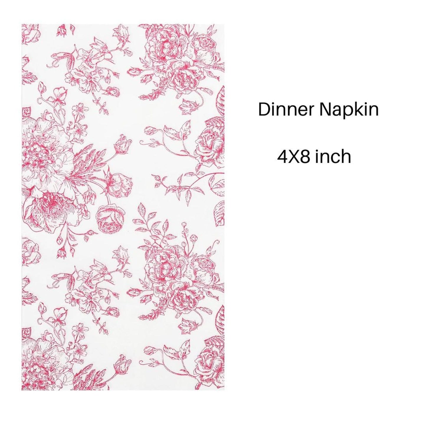 Set of 20 Pink Floral Toile Disposable Paper Napkins