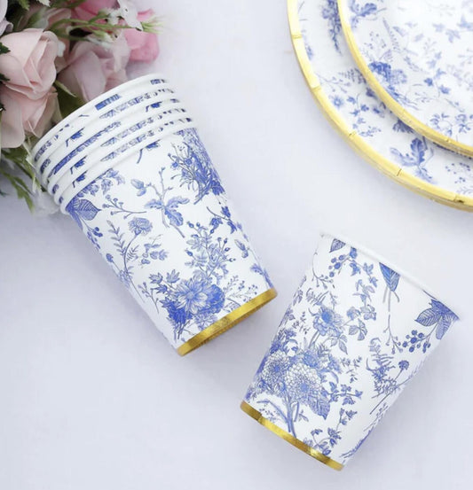 Blue Floral Paper Party Cups