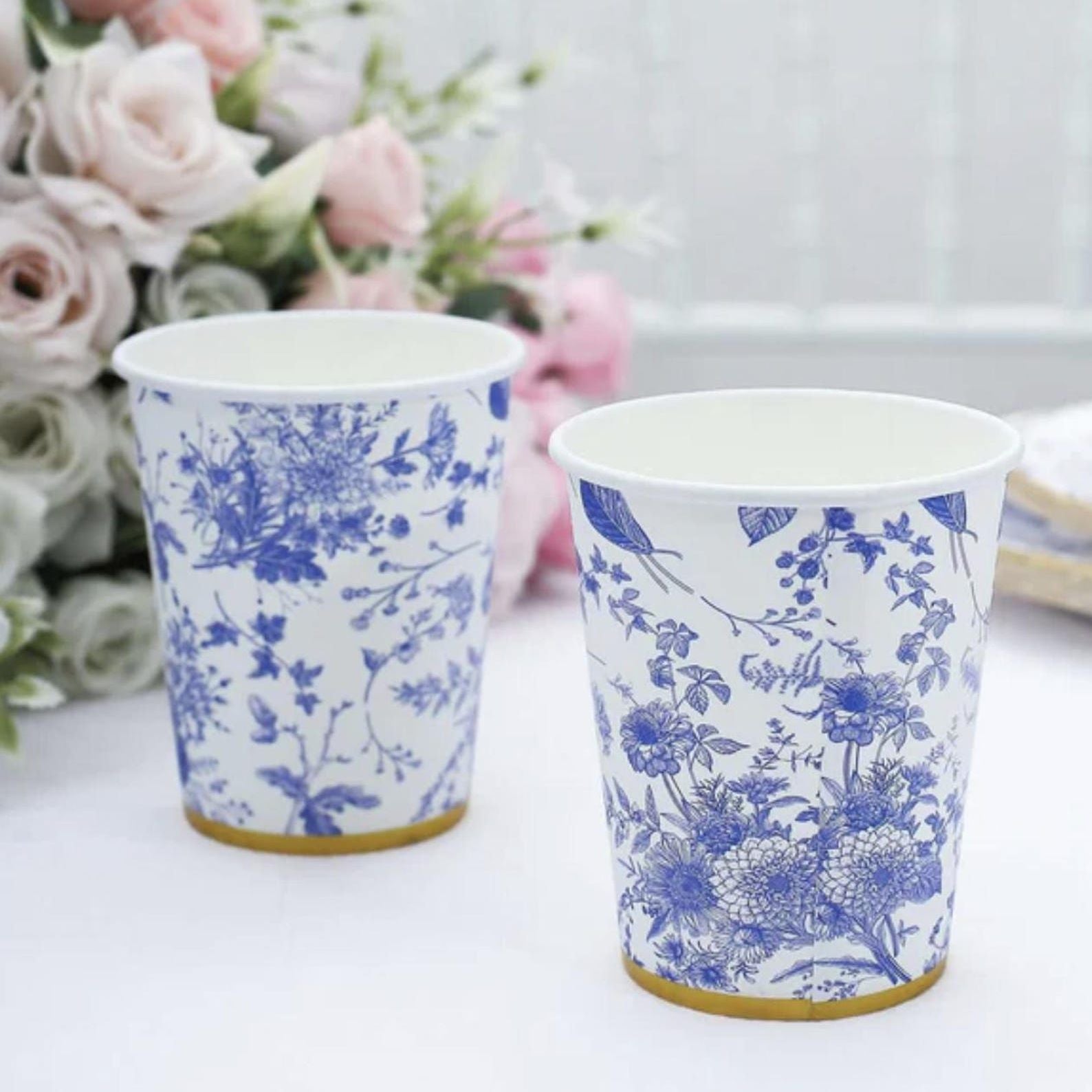 Floral Paper Party Cups – Set of 12 Disposable Drinkware for Events, Brunches & Showers - Pretty Party Boxx