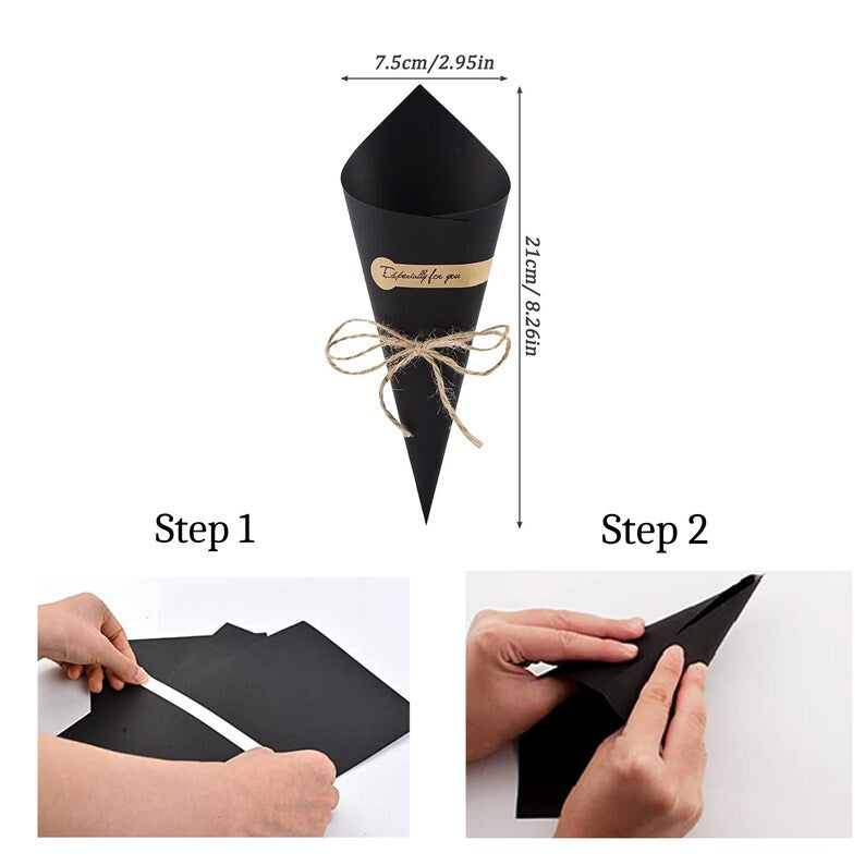 Black Charcuterie Paper Cones w/Toothpicks Set