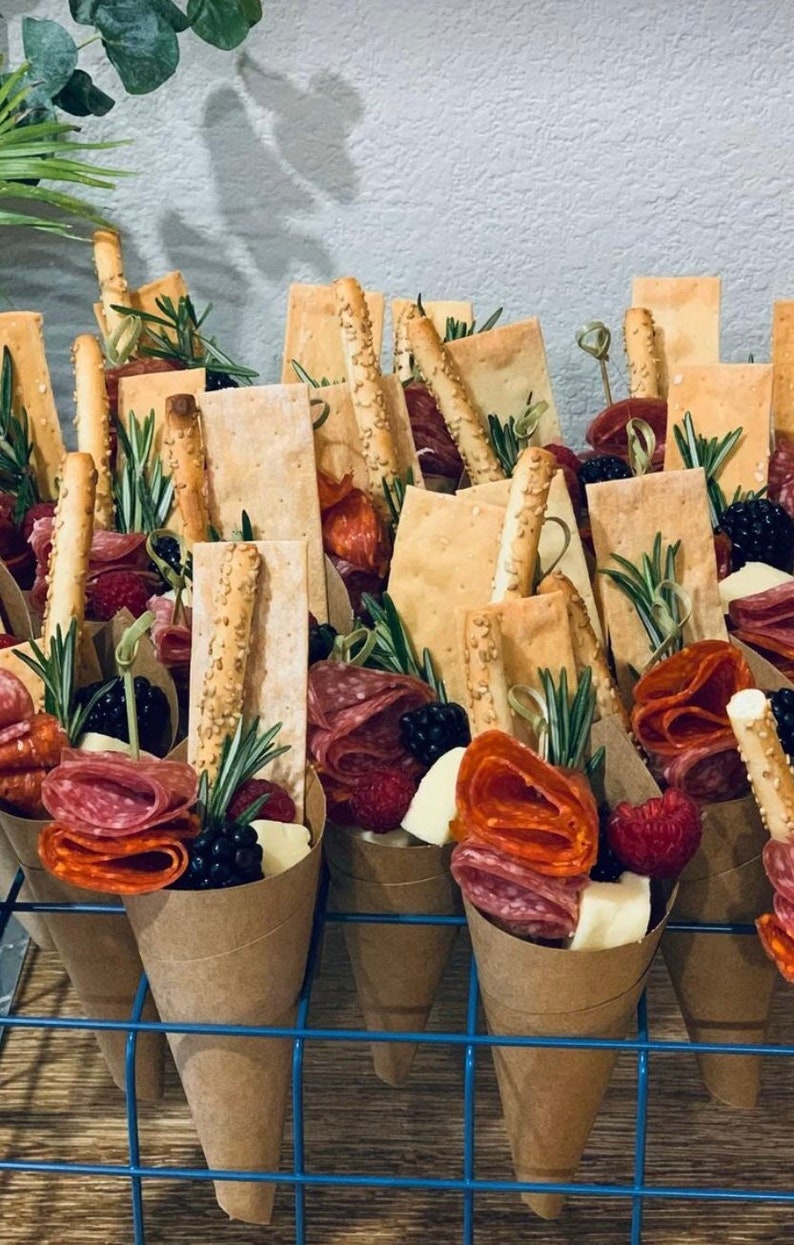 Charcuterie Paper Grazing Cup Cone and Toothpicks for Holder Food Display Appetizers Cones Dessert Display Catered Event Wedding Brown