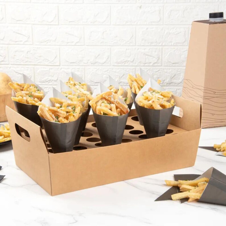 Black Charcuterie Paper Cones w/Toothpicks Set