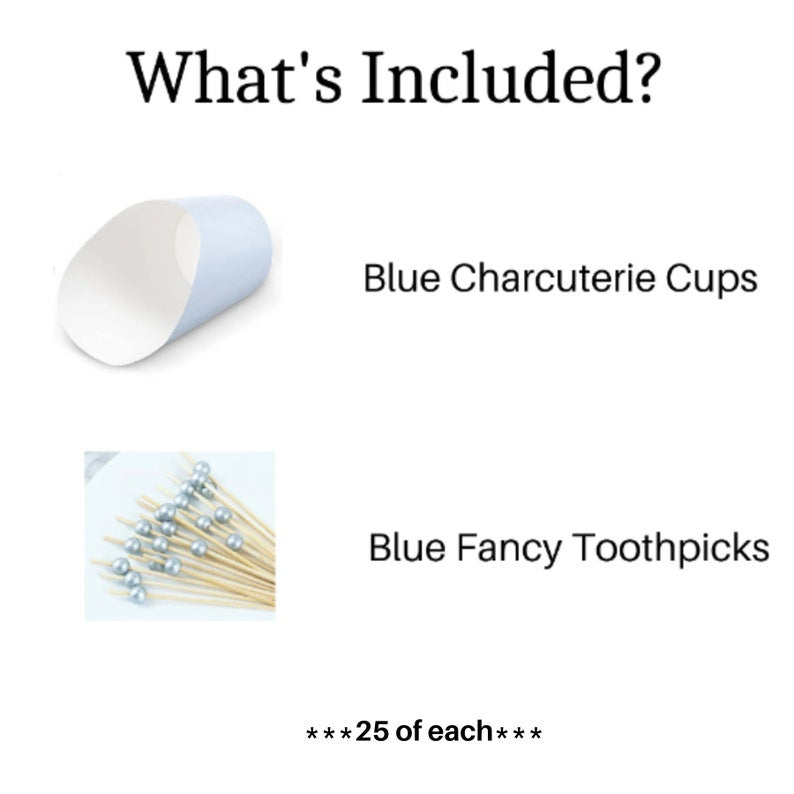 Blue Charcuterie Favor Cups and Toothpicks for Individual Charcuterie Cheese Board Food Display Appetizer Grazing Cup Catered Event Wedding