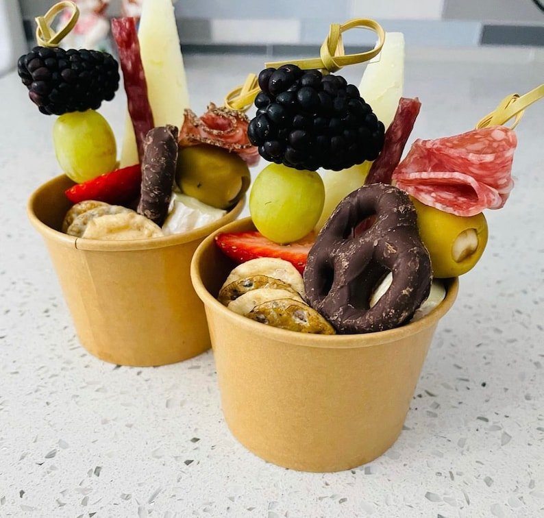 Charcuterie Favor Cups with Toothpicks Set – Elegant Snack Cups for Events, Parties & Weddings - Pretty Party Boxx