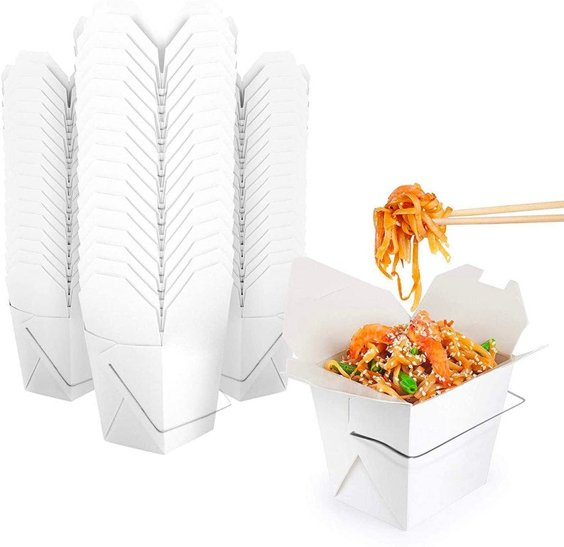 White Chinese Take Out Boxes w/Chopsticks Set Appetizer Display Dumplings Box Catered Display Buffet Food Favor Boxes Wedding Station Party