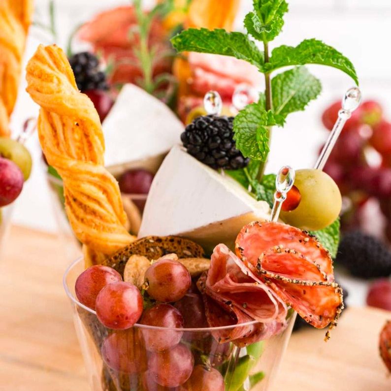 Acrylic Charcuterie Cups with Fancy Toothpicks – Reusable Appetizer & Dessert Serving Set for Weddings, Parties & Events - Pretty Party Boxx