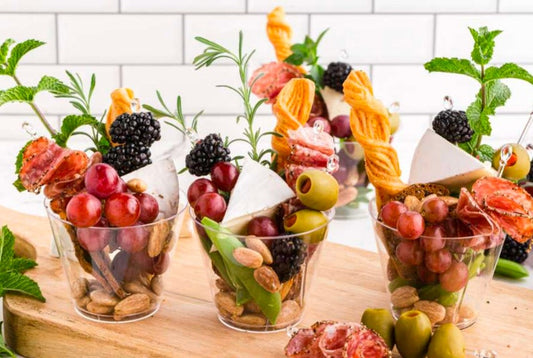 Clear Aesthetic Charcuterie Favor Cups and Toothpicks for Individual Charcuterie Board Display Appetizer Grazing Snack Cup Catered Event