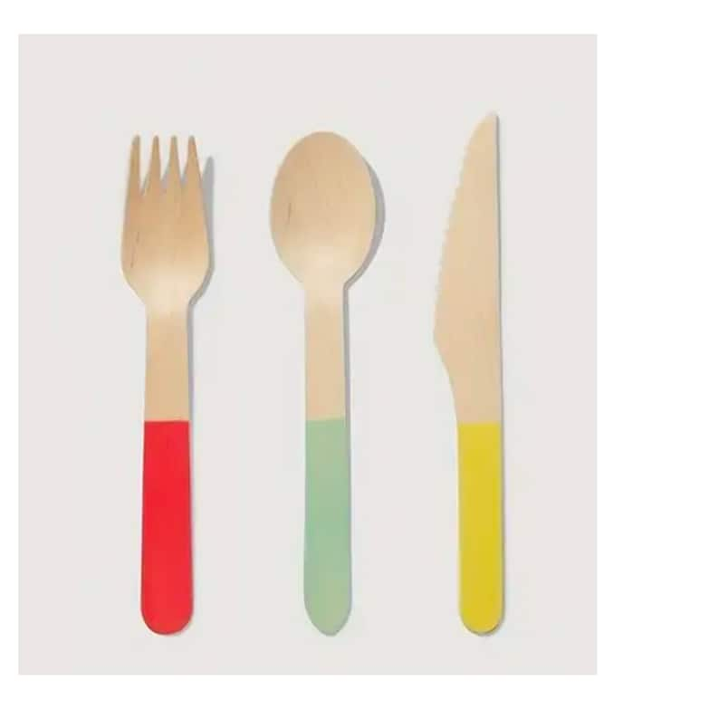 Set of 24 Painted Wooden Cutlery