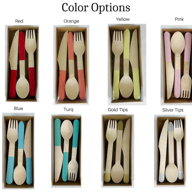 Set of 24 Painted Wooden Cutlery