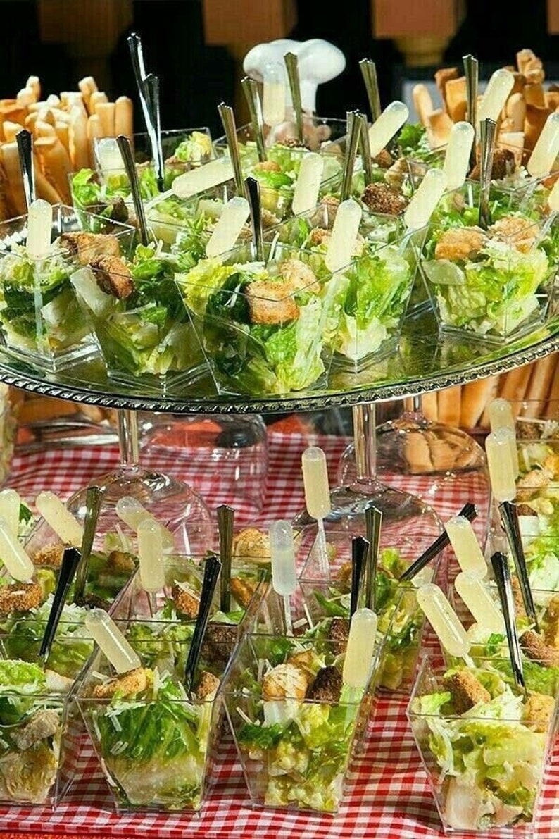 Salad Appetizer Cups Dressing Pipettes Mini Forks Set for Food Display Buffet Catered Event Wedding Brunch Grazing Station Charcuterie Cups