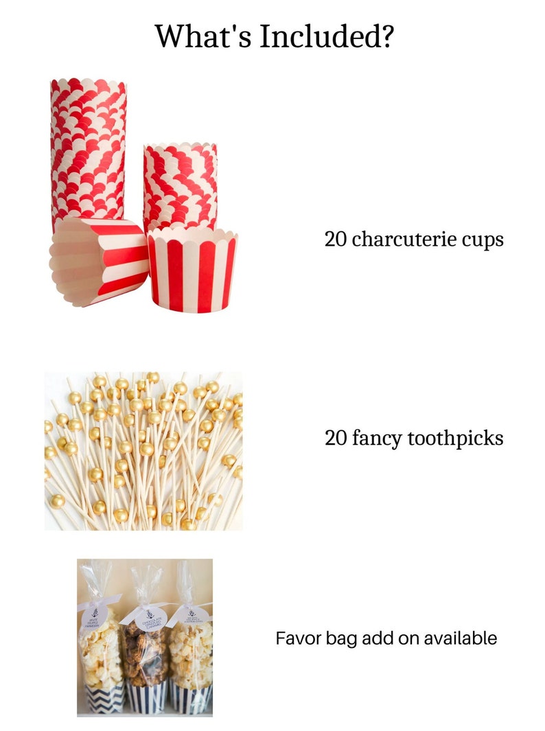 Striped Charcuterie Popcorn Favor Cups