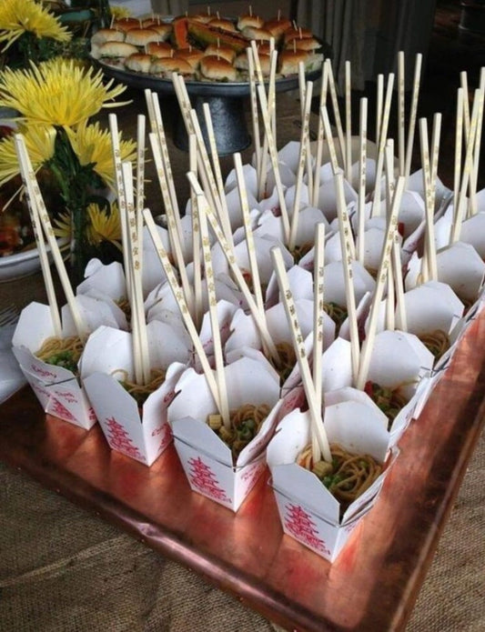 Red & White Chinese Food Take Out Boxes w/Chopsticks Set