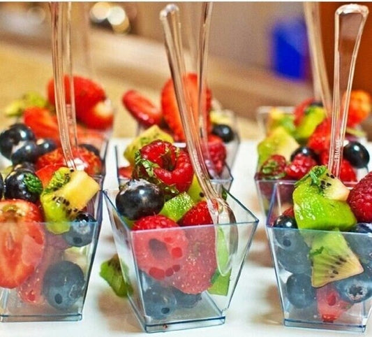 Acrylic Fruit Favor Cups w/Mini Plastic Forks or Spoons