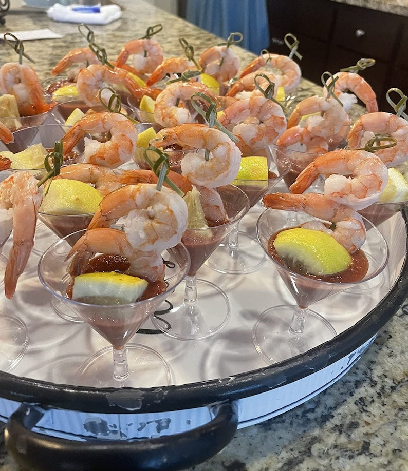 Clear Shrimp Cocktail Salad Charcuterie Mini Acrylic Martini Cups and Mini Forks for Appetizer Display Grazing Catered Event Display