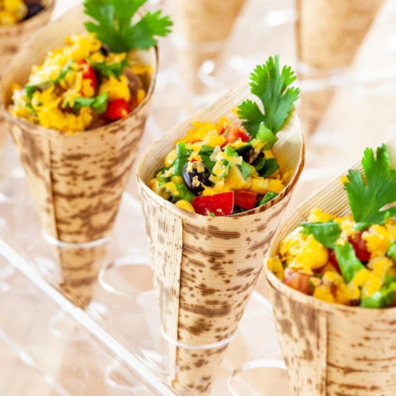 Charcuterie Bamboo Cups Cones Mini Fork for Stand Holder Grazing Table Appetizer Cups Cones Catered Events Buffets Bridal Showers Weddings