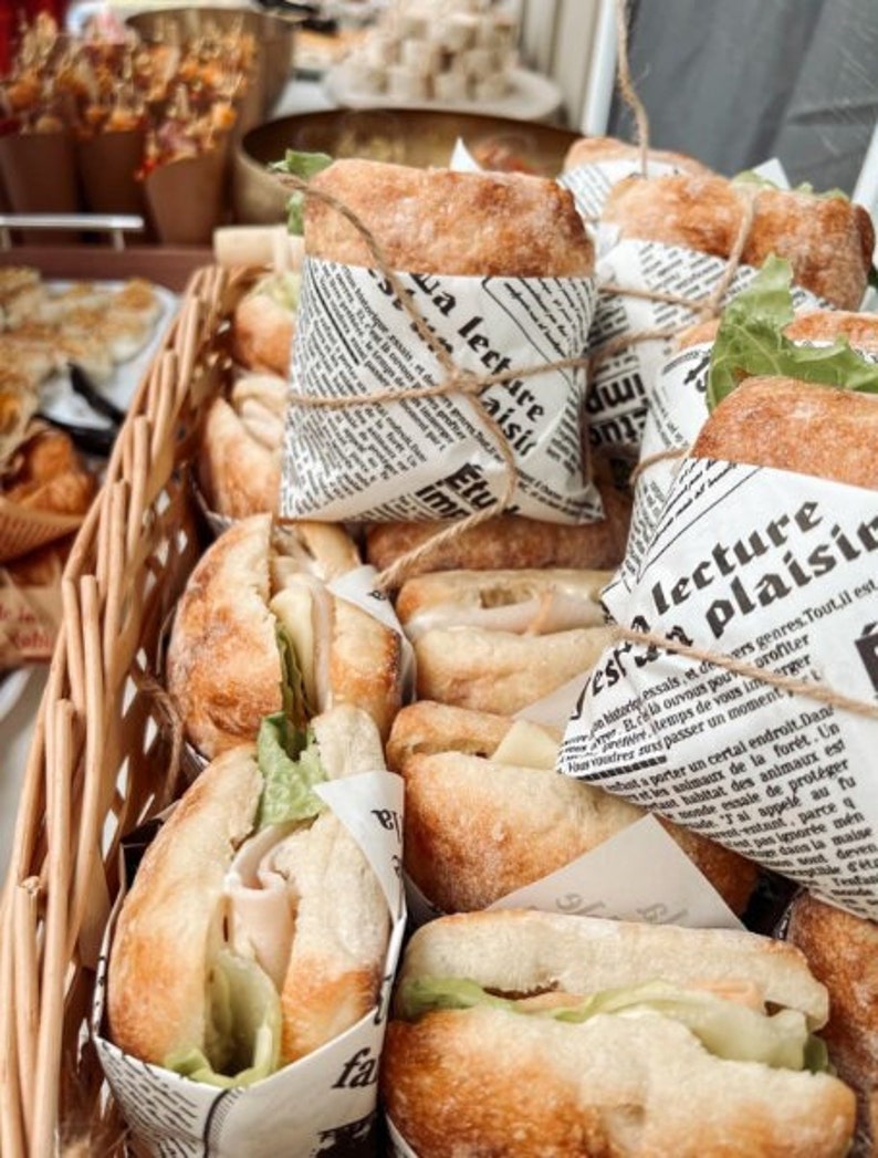 Newspaper Deli Paper Sheets Sandwich Twine Set for Food Display Buffet Catered Event Wedding Brunch Grazing Station Food Favor Bakery