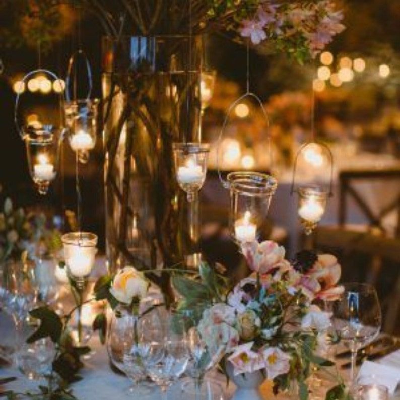 Hanging Flower Holder Candle Votive Set – Elegant Glass Centerpiece for Weddings, Parties & Home Décor - Pretty Party Boxx