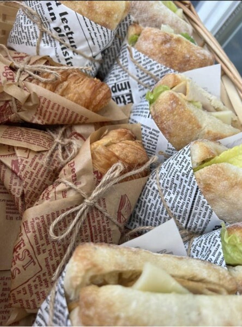 Newspaper Deli Paper Sheets Sandwich Twine Set for Food Display Buffet Catered Event Wedding Brunch Grazing Station Food Favor Bakery