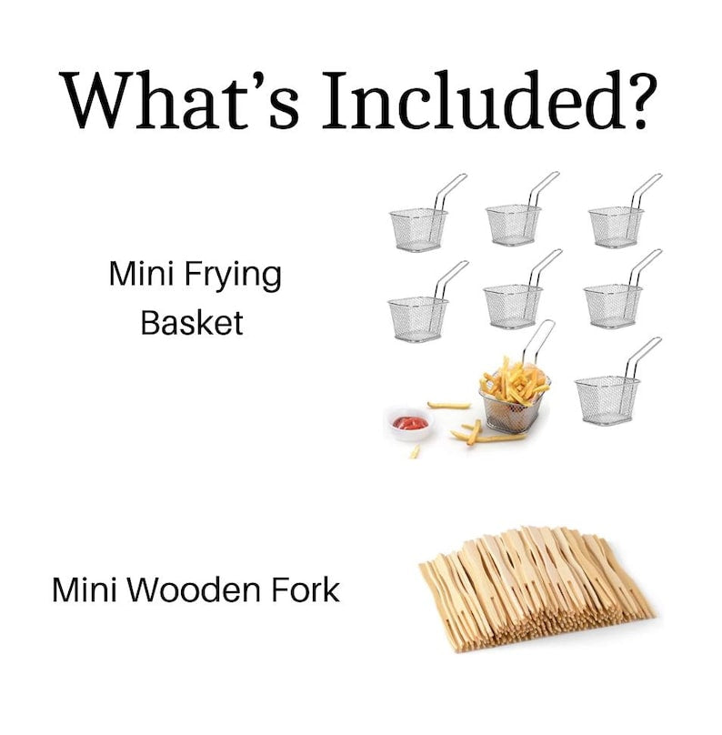 Mini Frying Basket Appetizer Set with Mini Wooden Fork Food Display Buffet Catered Event Wedding Brunch Grazing Station Dessert Buffet