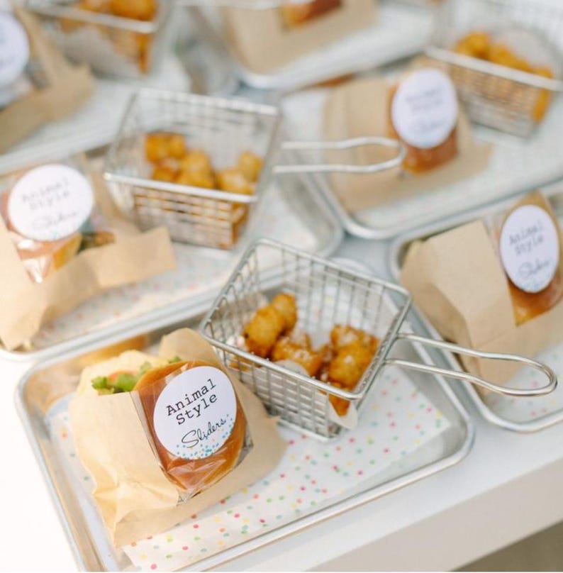 Mini Frying Basket Appetizer Set with Mini Wooden Fork Food Display Buffet Catered Event Wedding Brunch Grazing Station Dessert Buffet