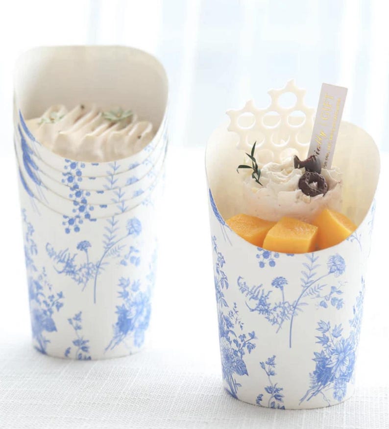 Blue Floral Charcuterie Favor Cups and Toothpicks for Individual Charcuterie Cheese Board Food Display Appetizer Grazing Snack Cup Wedding