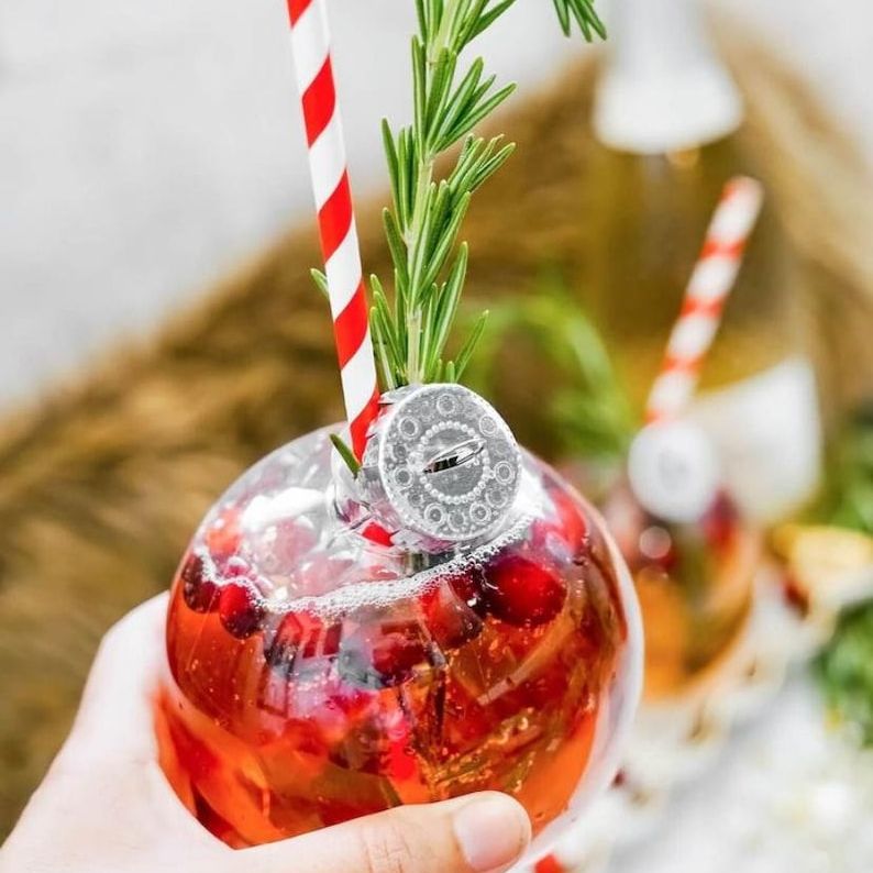 Acrylic Ornament Drink Cups with Paper Straws – Holiday Cocktail Set for Christmas Parties, Weddings & Winter Events - Pretty Party Boxx