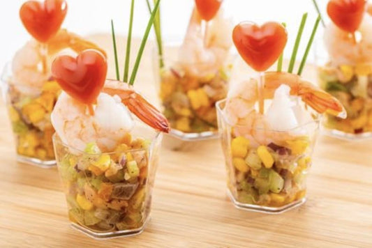 Shrimp Salad Appetizer Cups Dressing Heart Shaped Pipettes Mini Forks Set for Food Display Buffet Catered Event Wedding Brunch Grazing