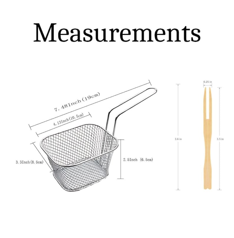 Mini Frying Basket Appetizer Set with Mini Wooden Fork Food Display Buffet Catered Event Wedding Brunch Grazing Station Dessert Buffet