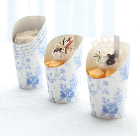 Blue Floral Charcuterie Favor Cups and Toothpicks for Individual Charcuterie Cheese Board Food Display Appetizer Grazing Snack Cup Wedding