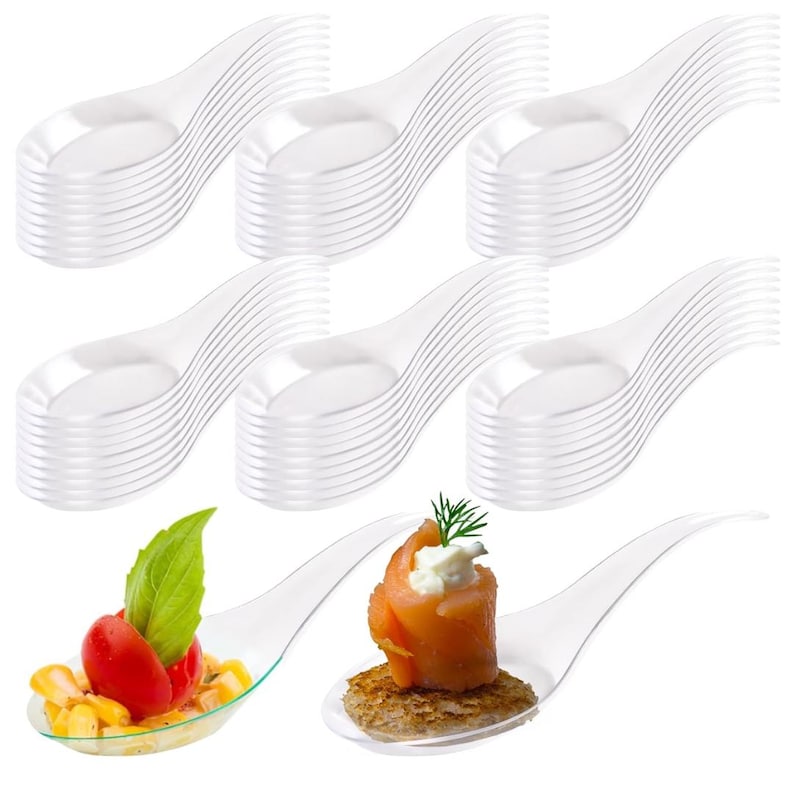 Tear Drop Asian Spoon Mini Cup Appetizers with Forks for Hors D'oeuvres Desserts Appetizer Dishes Catering Event Buffet Table Small Plates