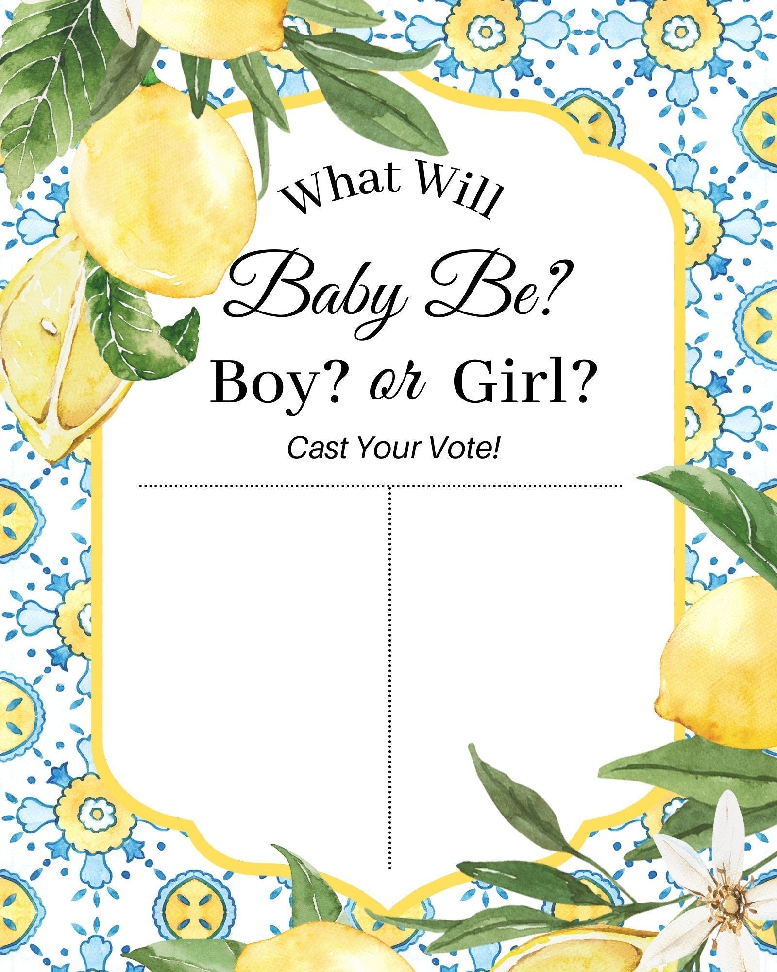 Editable Lemon Italian Themed Gender Reveal Sign – Printable Baby Shower & Bridal Shower Template - Pretty Party Boxx