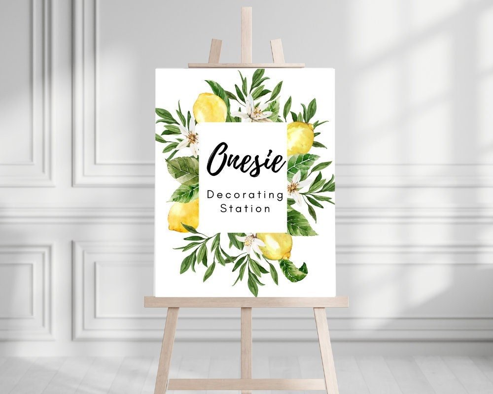 Lemon Italian Themed Onesie Decorating Station Sign – Editable Baby Shower Printable (Instant Download) - Pretty Party Boxx