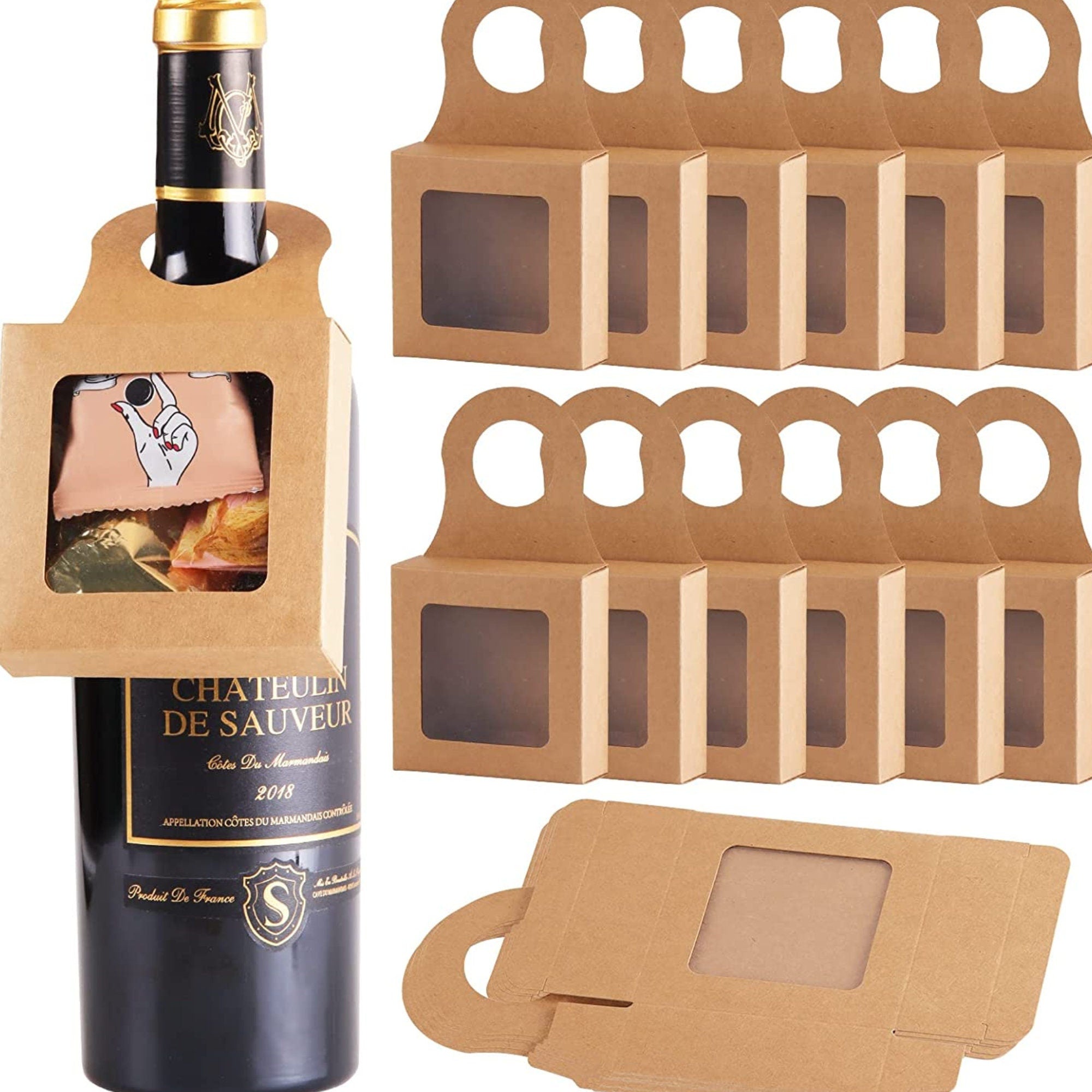 10 Piece Hanging Wine Gift Box Set – Clear Window Bottle Favor Boxes | Snack or Treat Holders for Gifts & Events - Pretty Party Boxx
