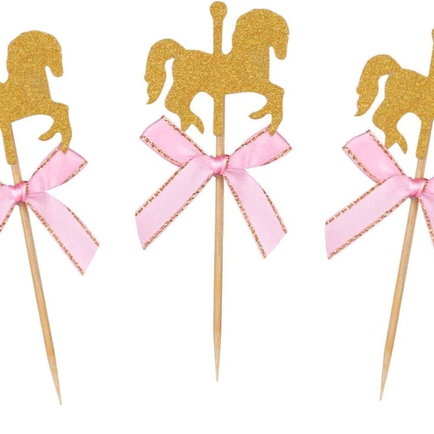 Carousel Horse Cupcake Toppers – Whimsical Dessert Decorations for Birthdays & Baby Showers - Pretty Party Boxx