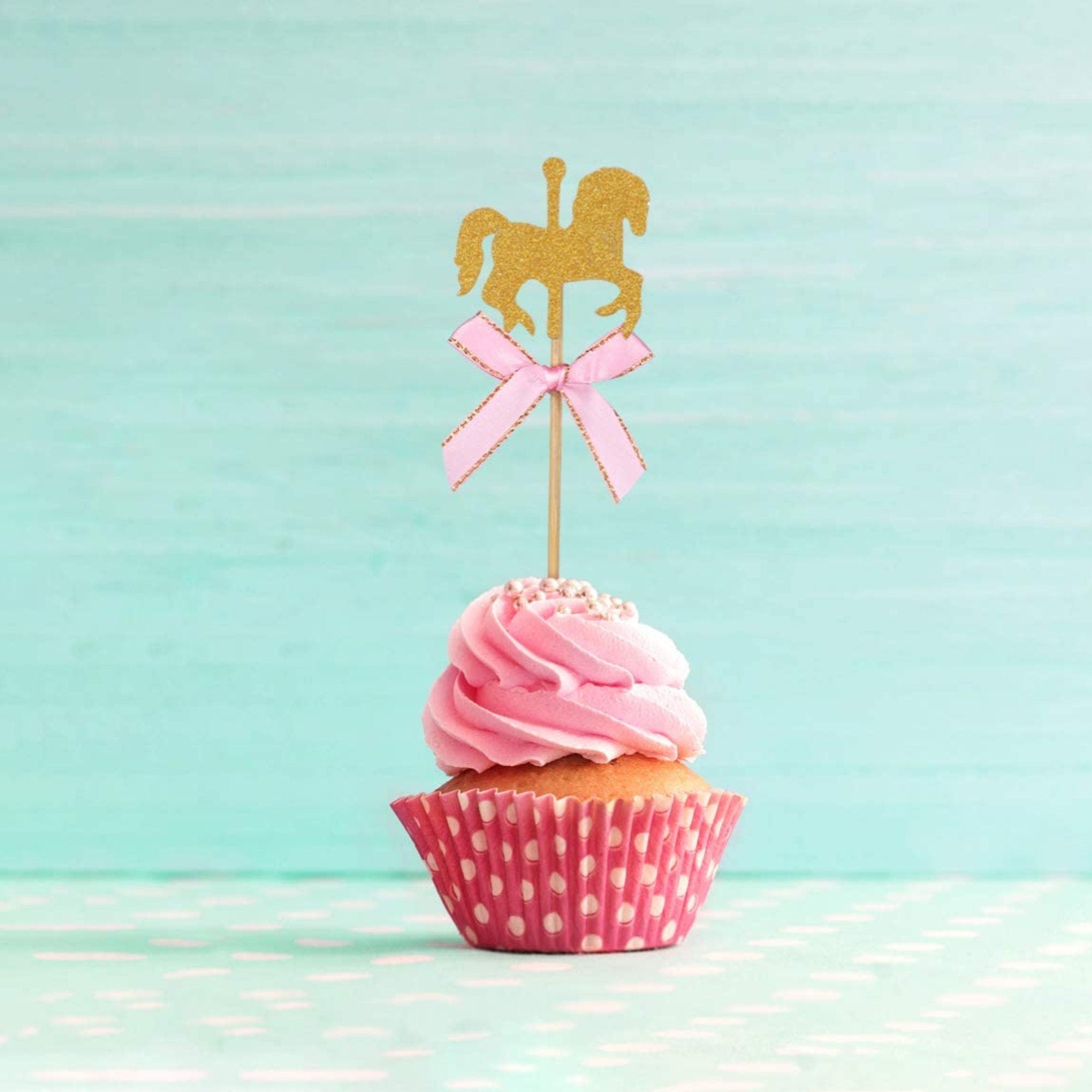 Carousel Horse Cupcake Toppers – Whimsical Dessert Decorations for Birthdays & Baby Showers - Pretty Party Boxx