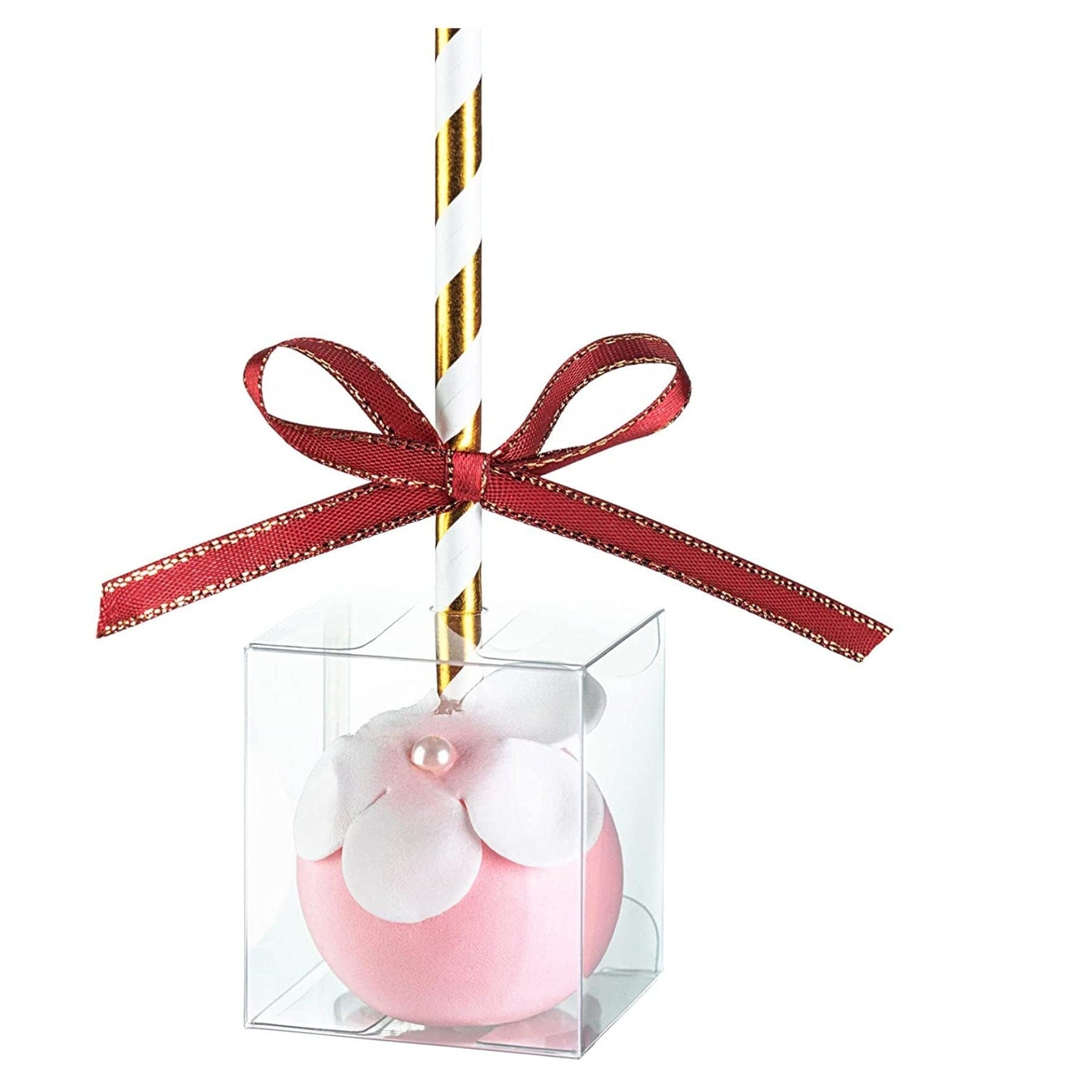 Clear Cake Pop Favor Boxes with Ribbon – Transparent Dessert Packaging for Weddings, Showers & Party Favors (Fits 1 Cake Pop, PET Plastic) - Pretty Party Boxx