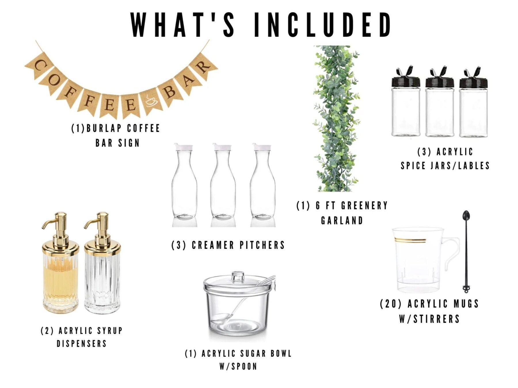 DIY Coffee Bar Decor Kit – Complete Coffee Station Setup for 20 Guests with Signage & Accessories for Weddings, Showers & Brunches - Pretty Party Boxx