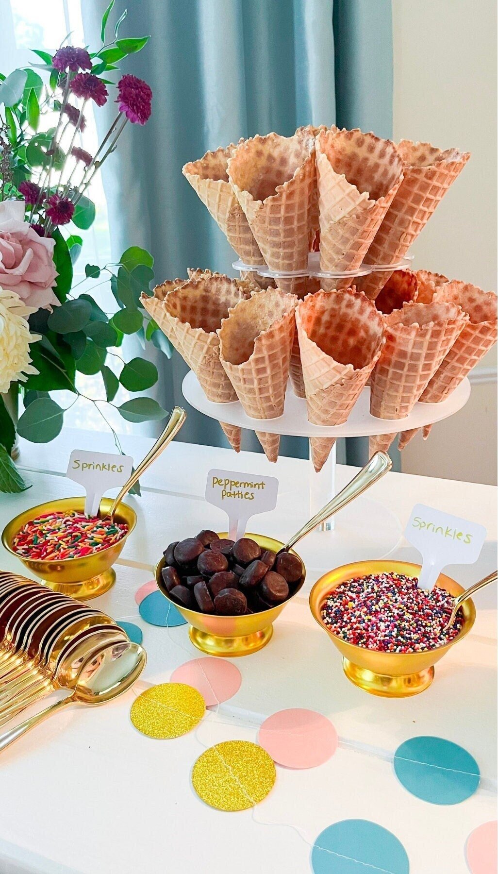 DIY Ice Cream Bar Decor Kit – Full Party Table Setup for 24 Guests with Bowls, Signage & Accessories for Weddings, Showers & Birthdays - Pretty Party Boxx