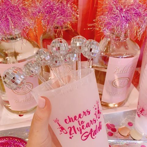 Set of 10 Disco Ball Drink Stirrers – Reusable Silver or Pink Drink Swizzle Sticks for Disco, Bachelorette & Party Cocktails - Pretty Party Boxx