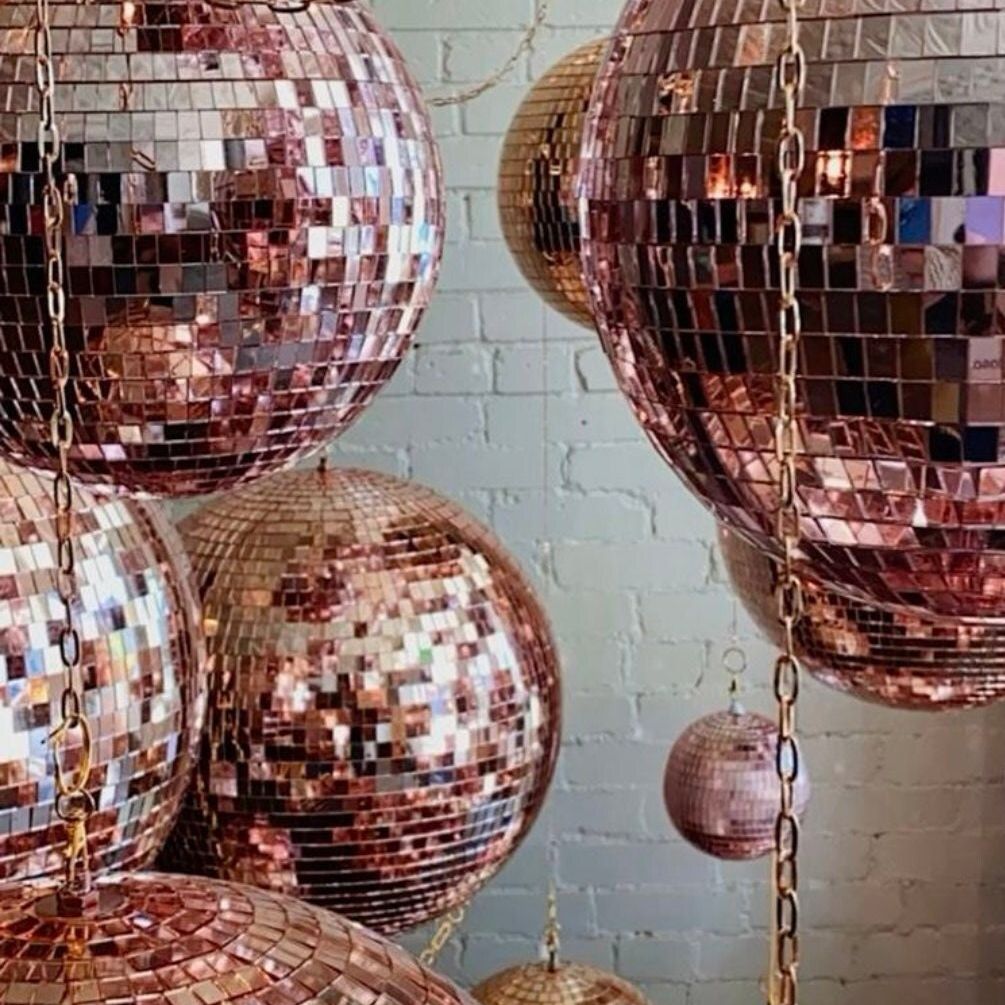 Rose Gold Disco Balls – Hanging Mirror Disco Party Decorations in Assorted Sizes