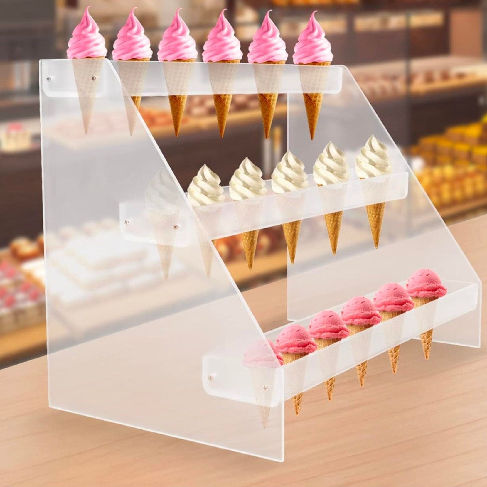 Acrylic Ice Cream Cone Stand - Multi-Tier Dessert Display Holder for Events & Parties