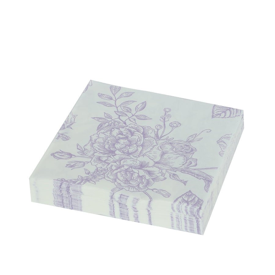 20 - Pack Elegant Paper Cocktail Napkins – Peony Flower Print with Gold Trim for Weddings & Events - Pretty Party Boxx