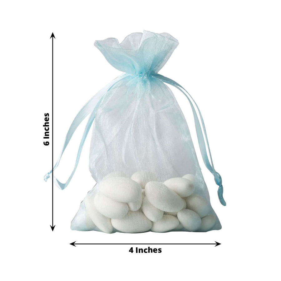 10-pack light blue organza drawstring wedding party favor gift bags – 4"x6" sheer satin pouches for candies, jewelry, and small gifts