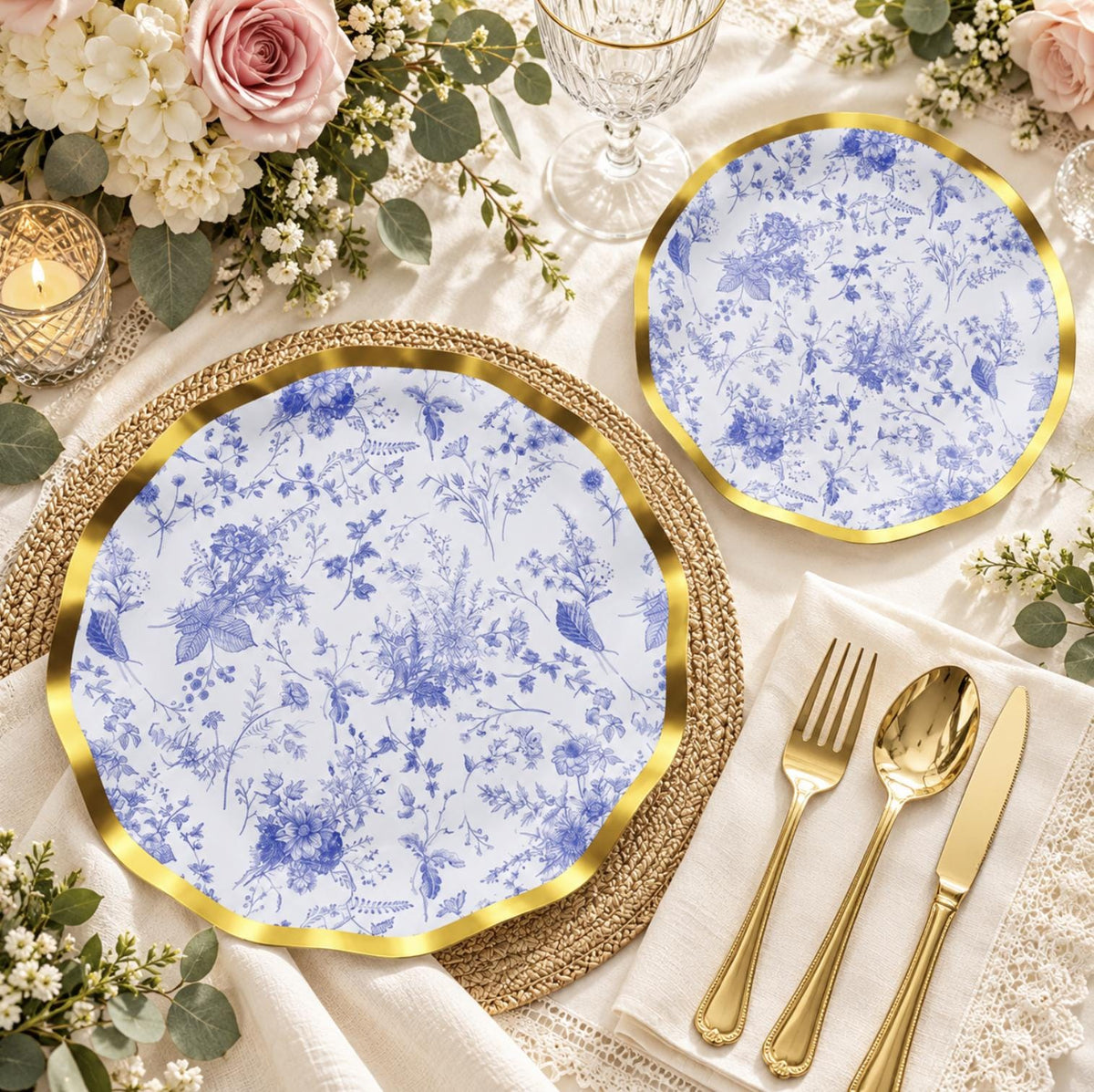 White plastic disposable salad fork with an elegant gold rim. Cutlery for appetizers or events.