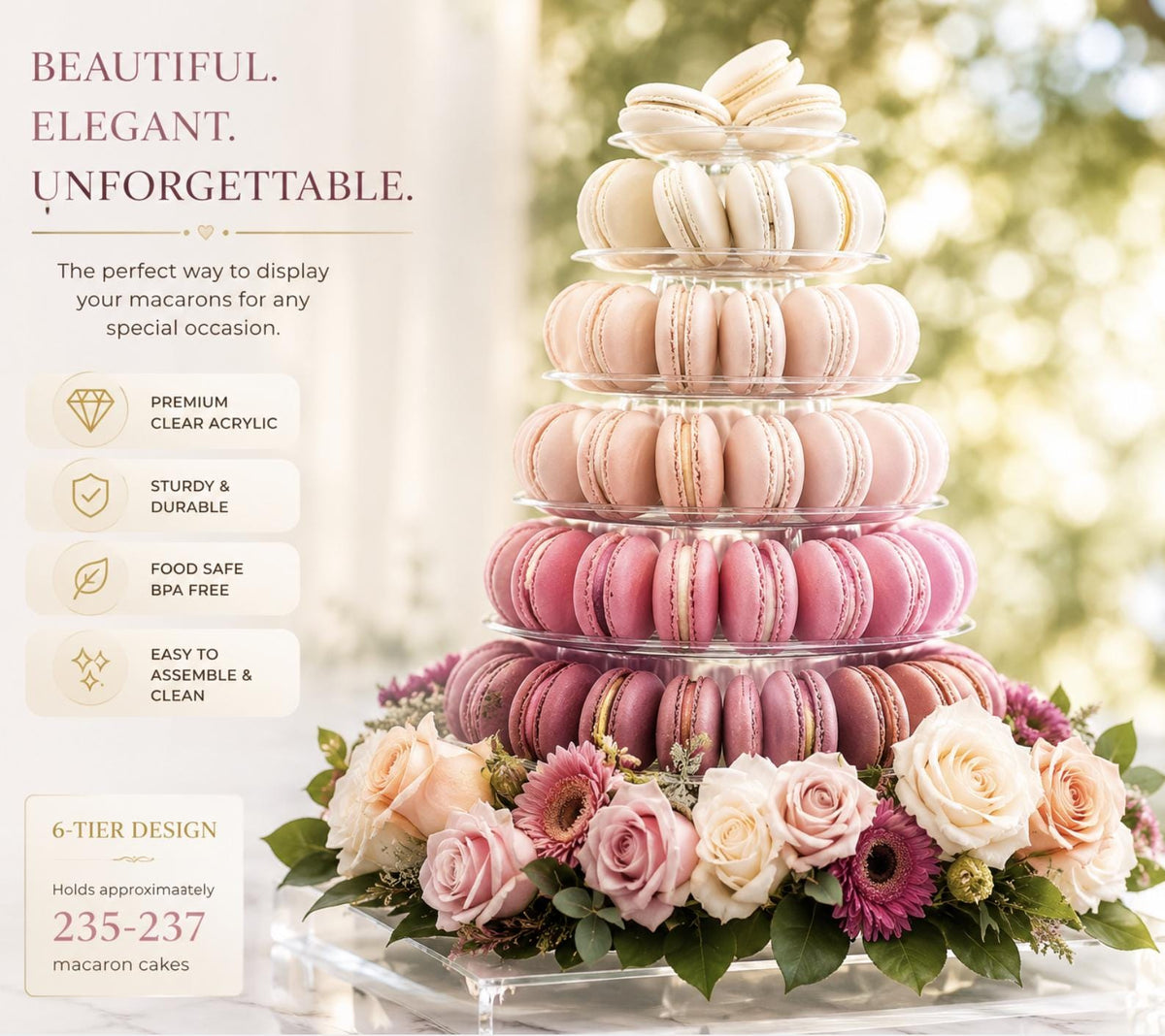 Macaron & Cupcake Tower Stand – Tiered Round Dessert Display for Weddings & Parties
