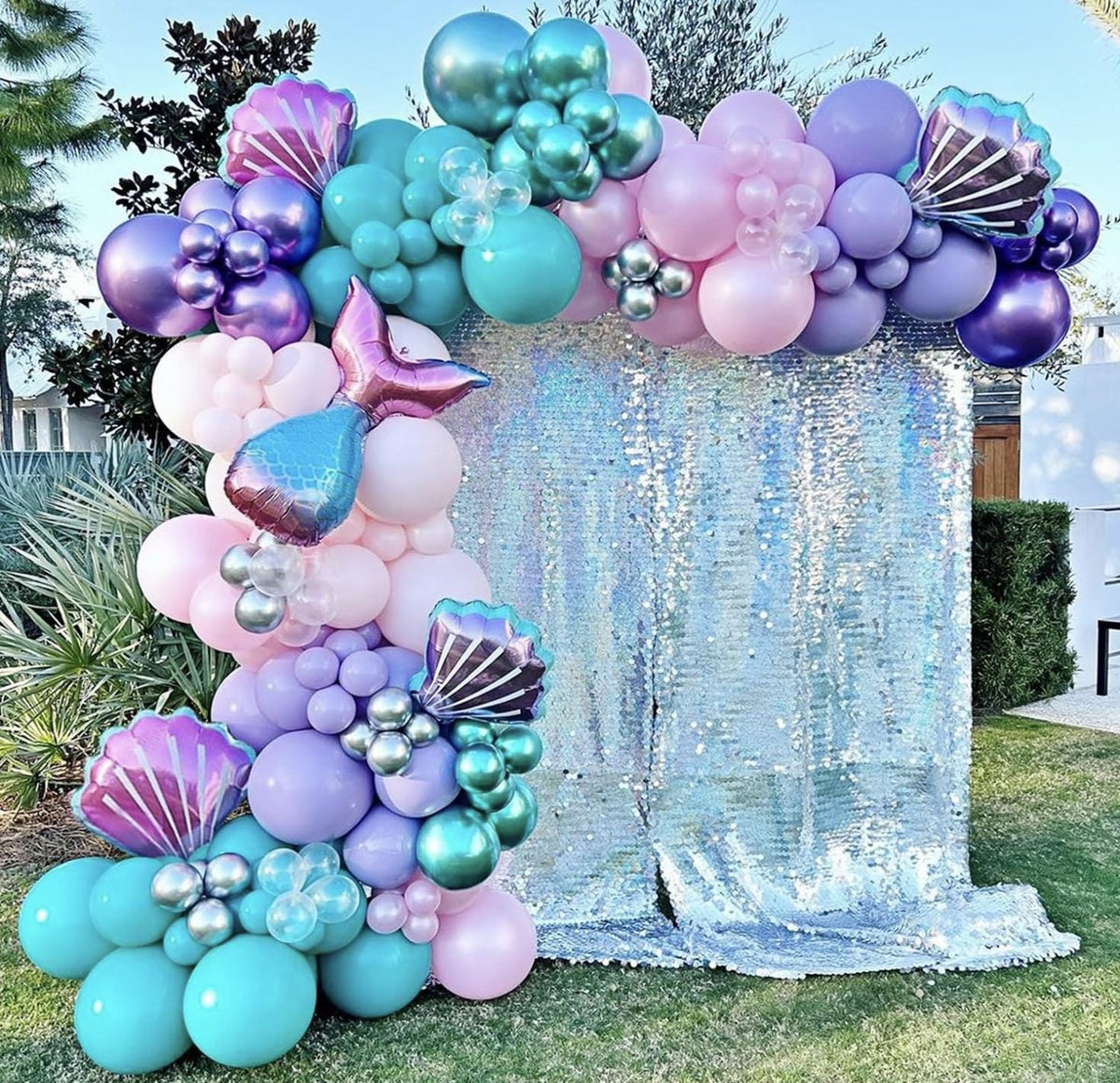Mermaid Party Decor Kit – Pastel Balloon Garland, Shell Piñata & Birthday Decorations