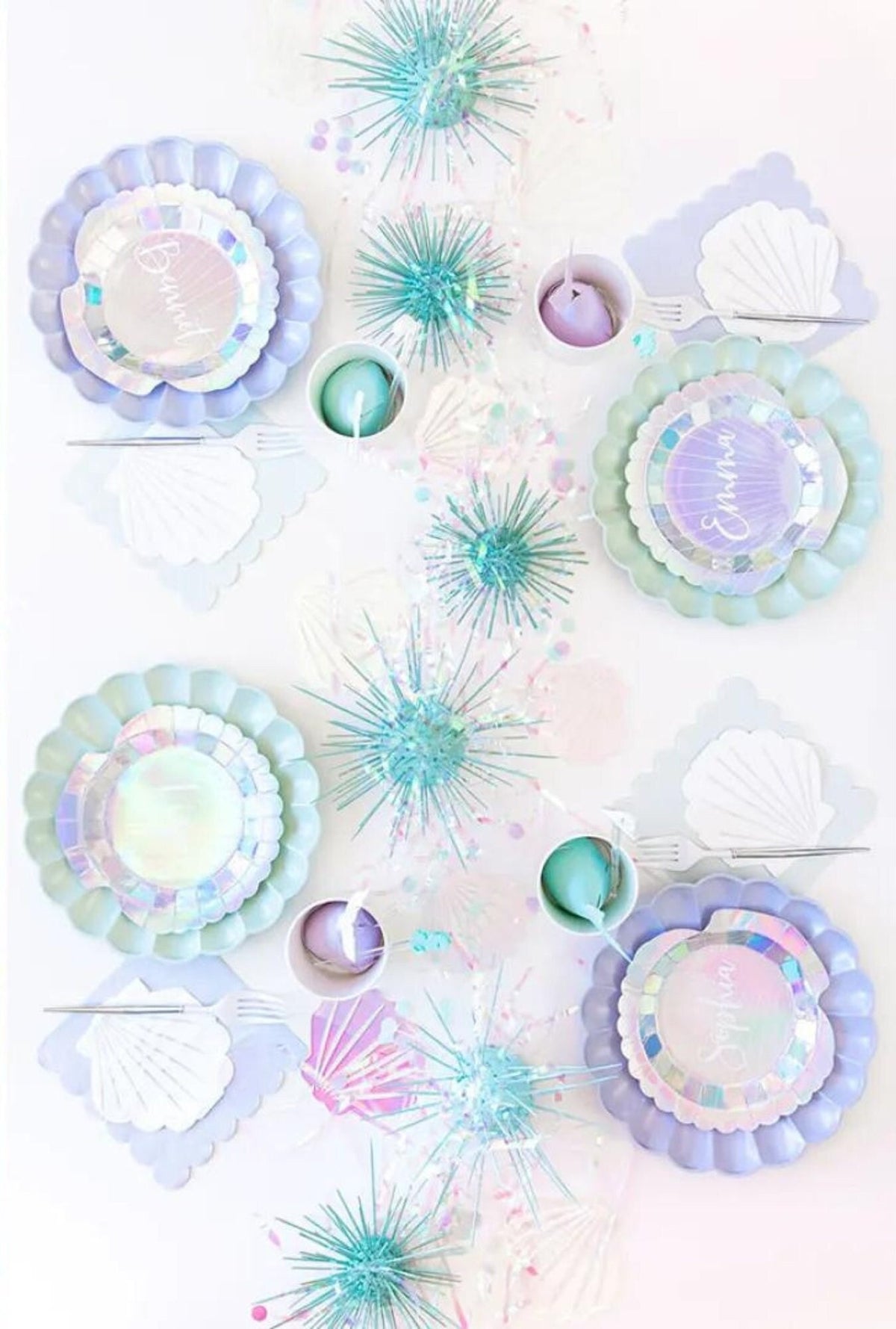 Mermaid Party Tableware Set – Iridescent Plates, Cups & Napkins for Kids Birthday Parties