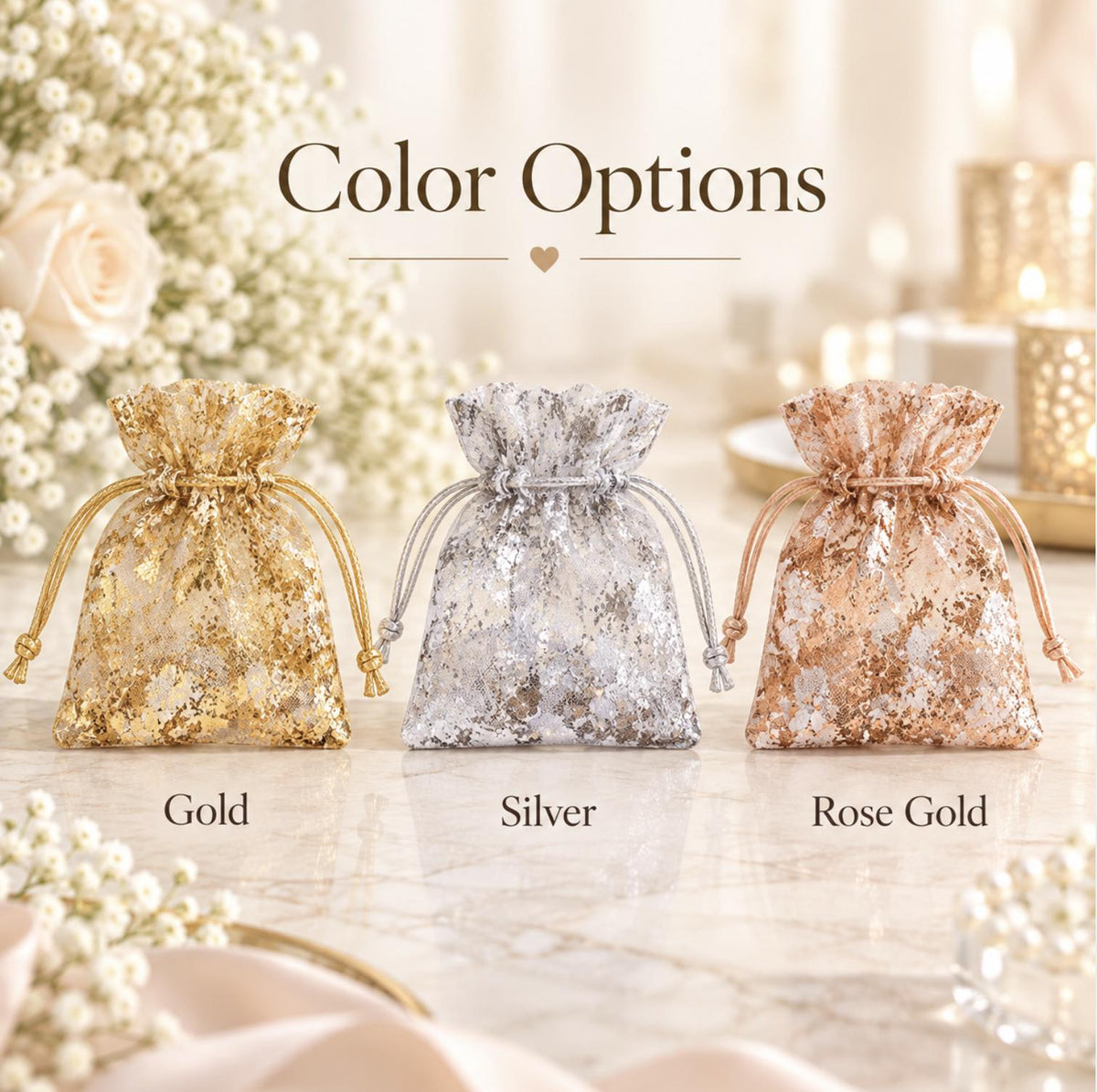 12 - Pack Metallic Gold or Silver Foil Drawstring Candy Bags – Wedding & Party Favor Bags - Pretty Party Boxx